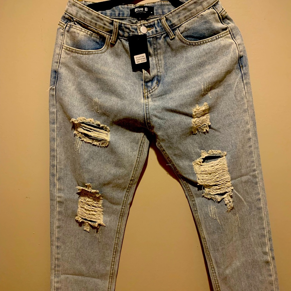 New Boutique, aged & distressed light denim jeans